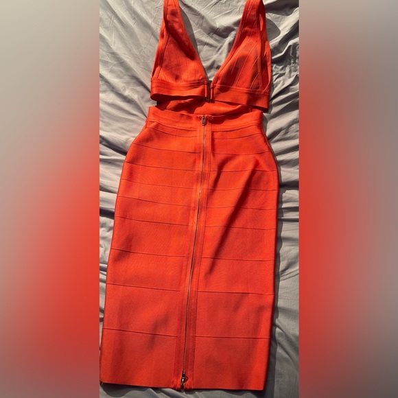 NWOT Herve Leger x Forever 21 Vibrant Orange Cutout Bandage Dress - Picture 3 of 6
